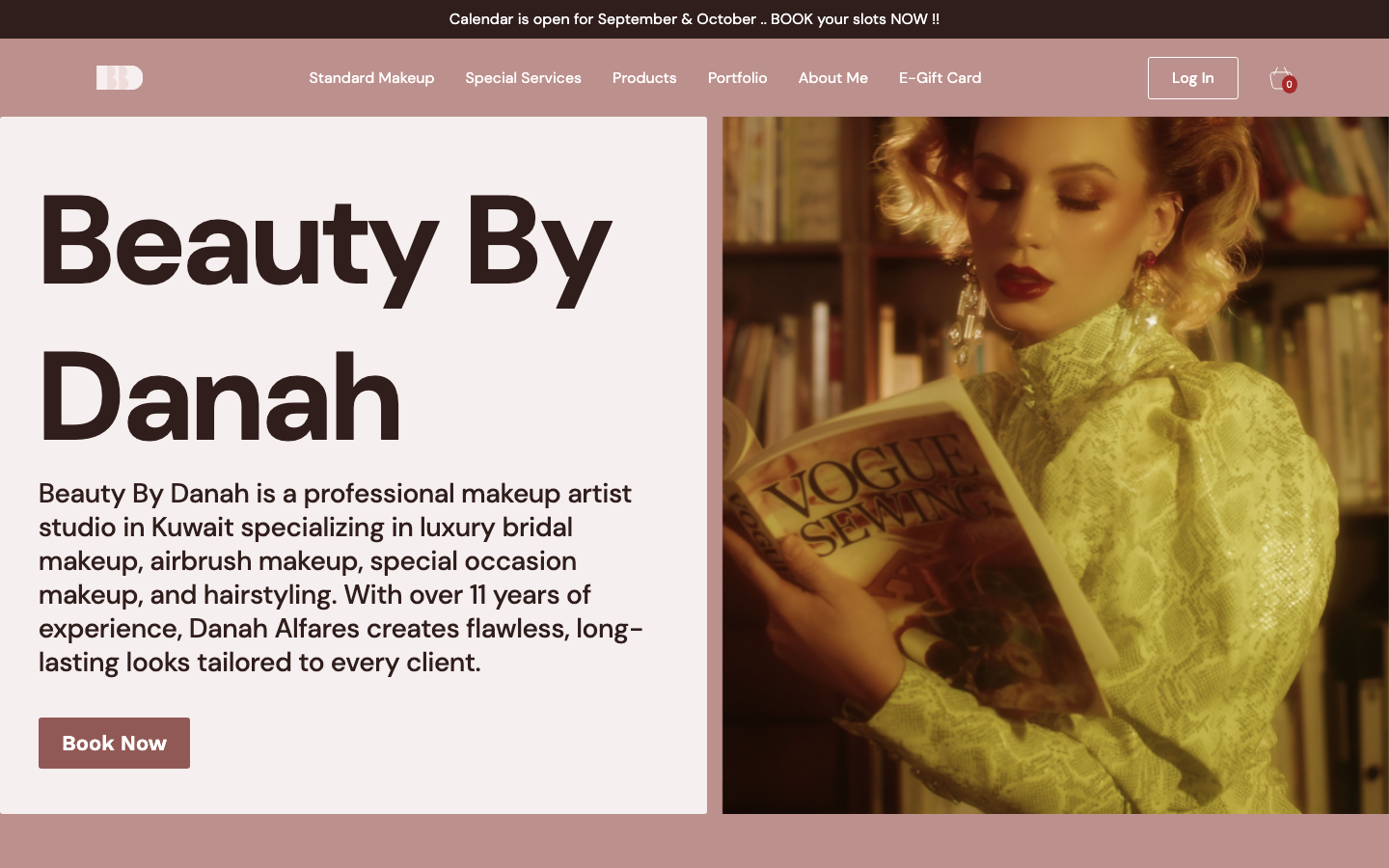 Homepage — hero imagery, studio introduction, featured products, and quick links to services and portfolio.