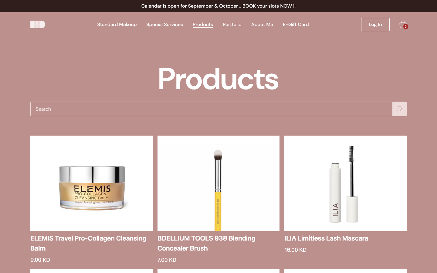 Products shop — curated beauty essentials from NARS, Charlotte Tilbury, Pat McGrath Labs, and more.