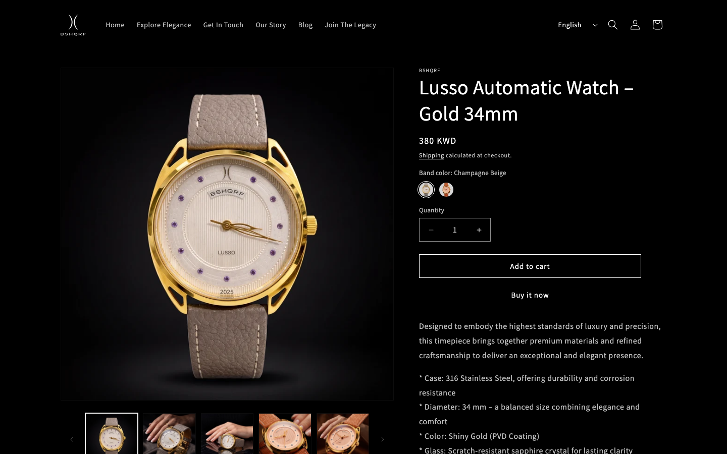 Product page — band variants, specifications, and direct purchase flow.