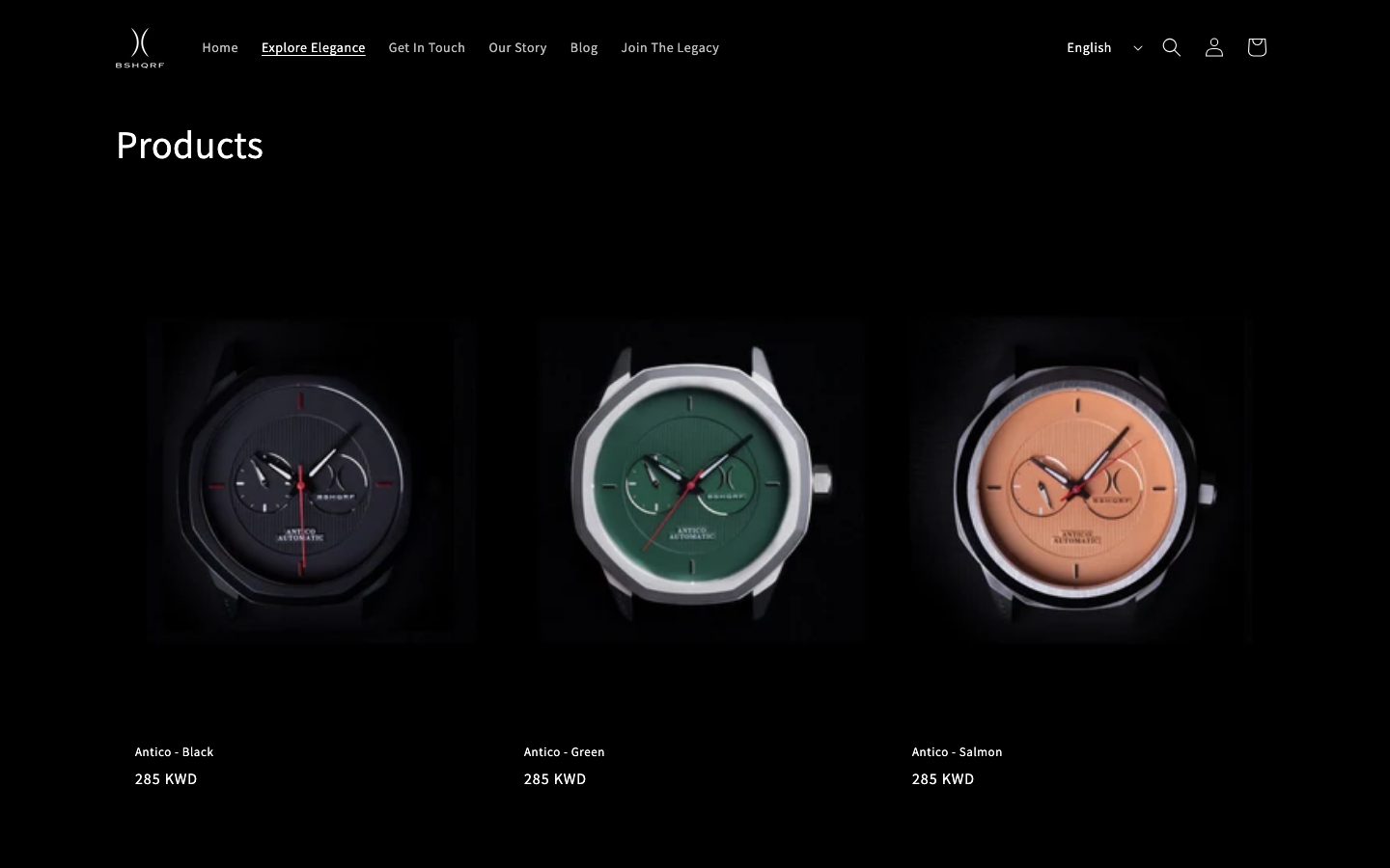 Product catalog — Antico, Lusso, and Solar Elite lines with pricing in KWD.