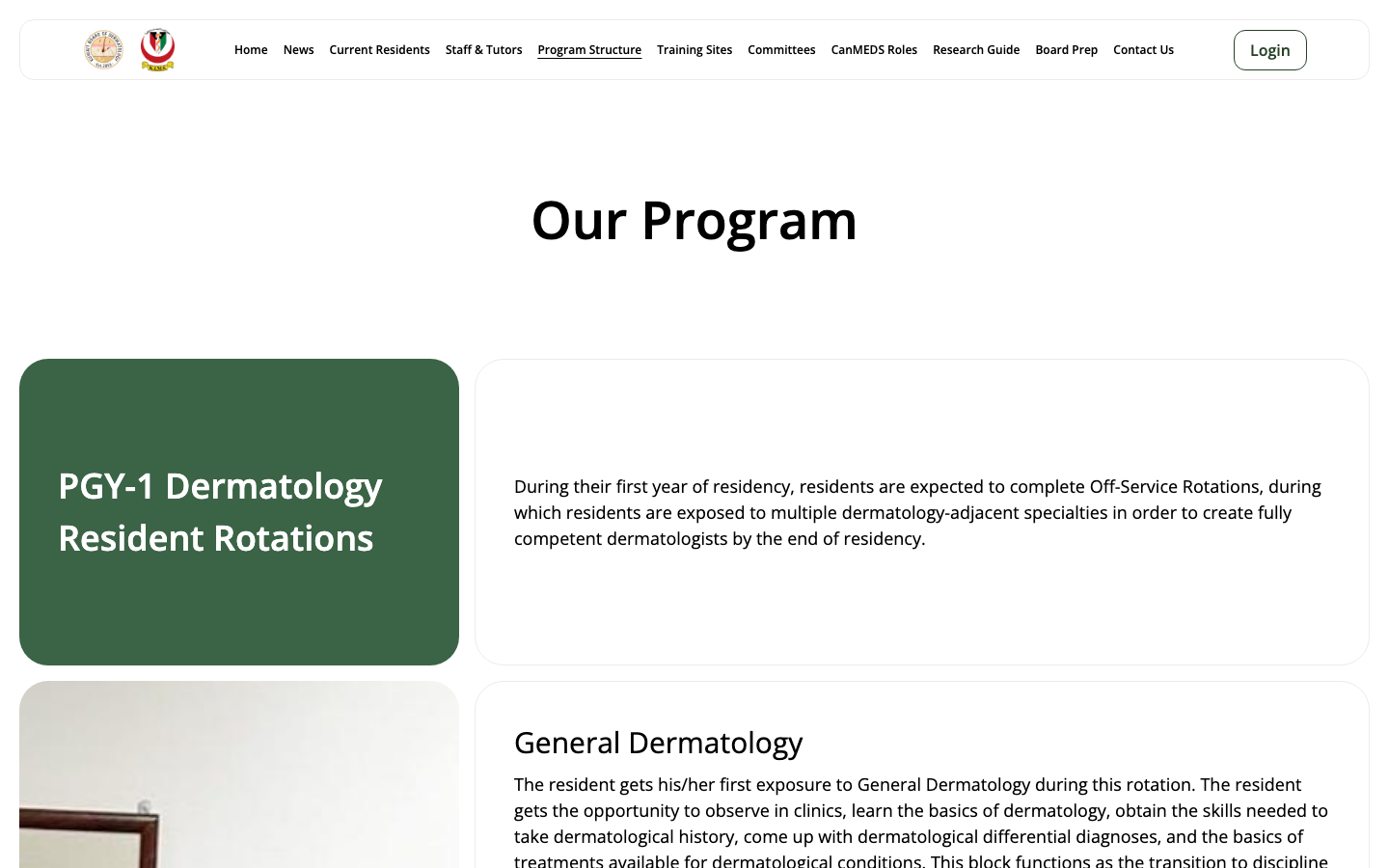 Program structure โ PGY-1 rotations, off-service training, and general dermatology pathways.