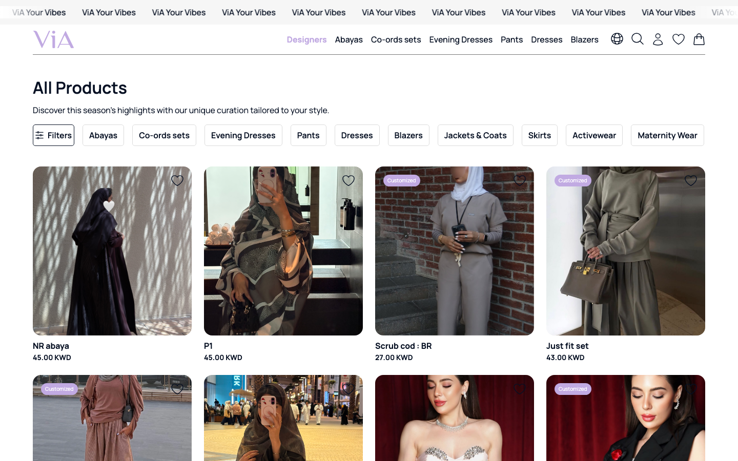 Product catalog โ browse all pieces from local designers with filters and customized tags.